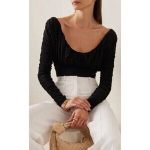 New Tove Tess Draped Ruched Stretch-Jersey Black Bodysuit Size 8 US NWT